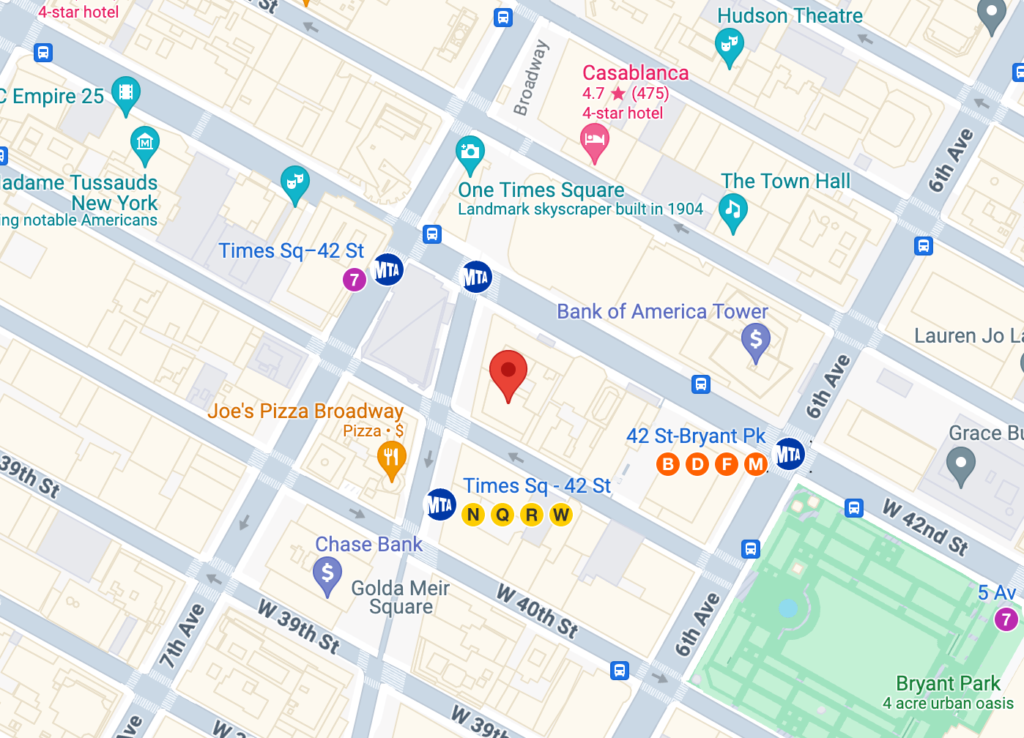 Map to 1460 Broadway, NY, NY