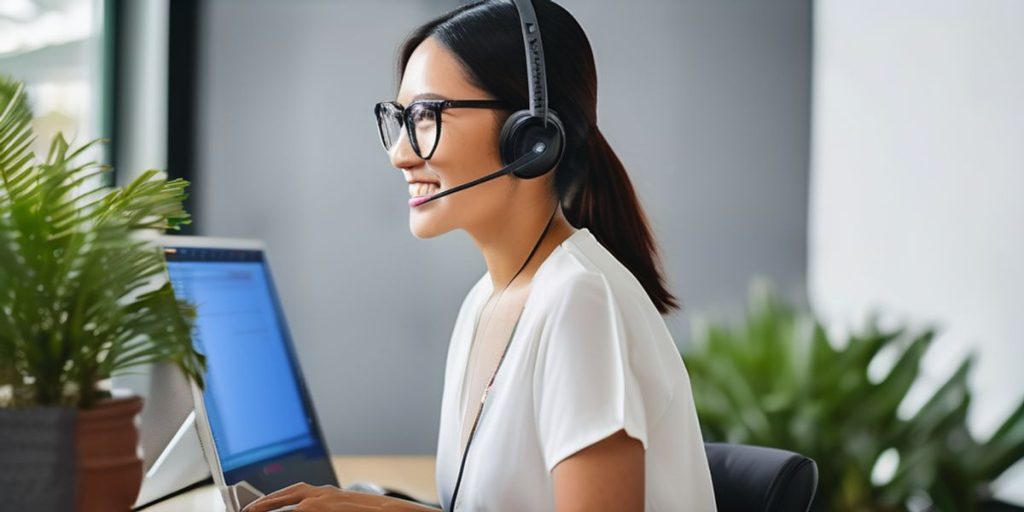 Woman on a headset
