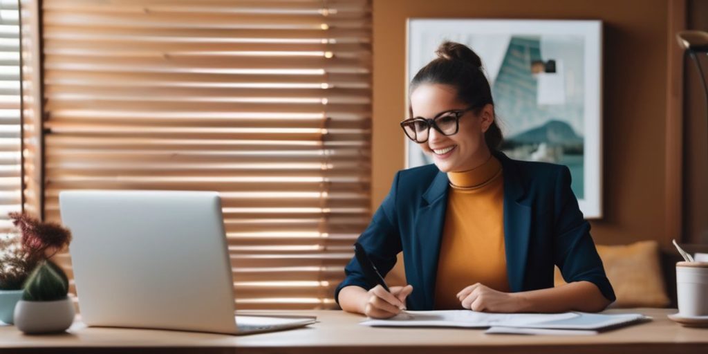 Woman staring down at a piece of paper from her desk