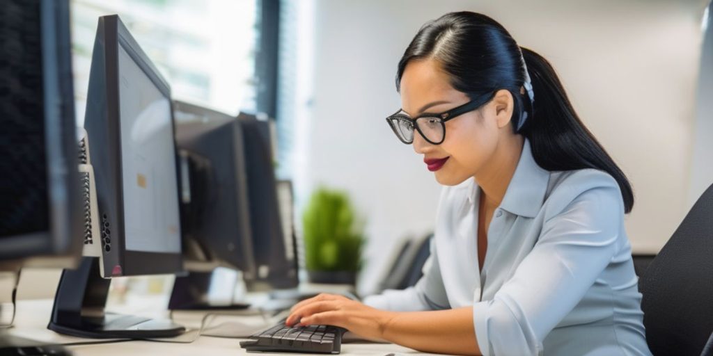 Woman looking at a computer