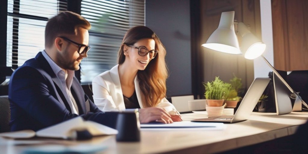 Two people sitting at a desk