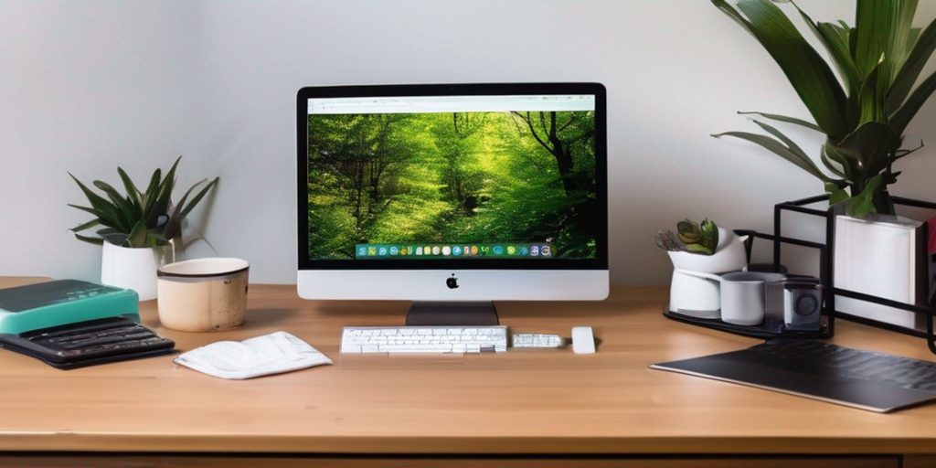 A computer on a desk