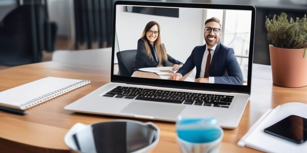 Two people on a screen