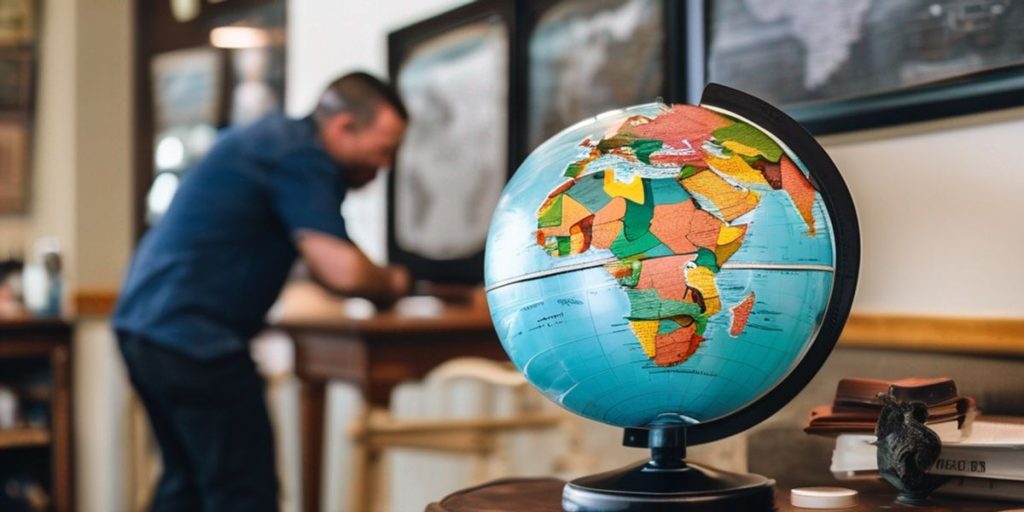 A globe on a desk