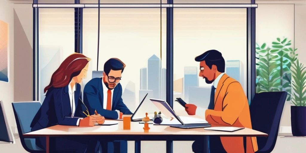 Three people having a meeting