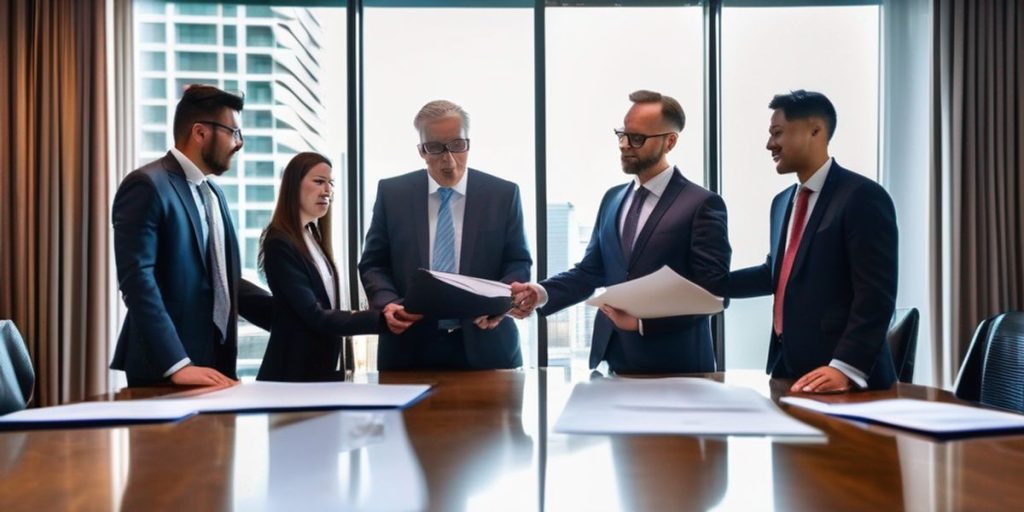 Five people having a meeting