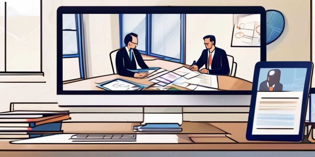 caricature of two employees by their desks working together