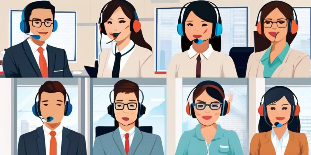 eight cartoonish call center agents