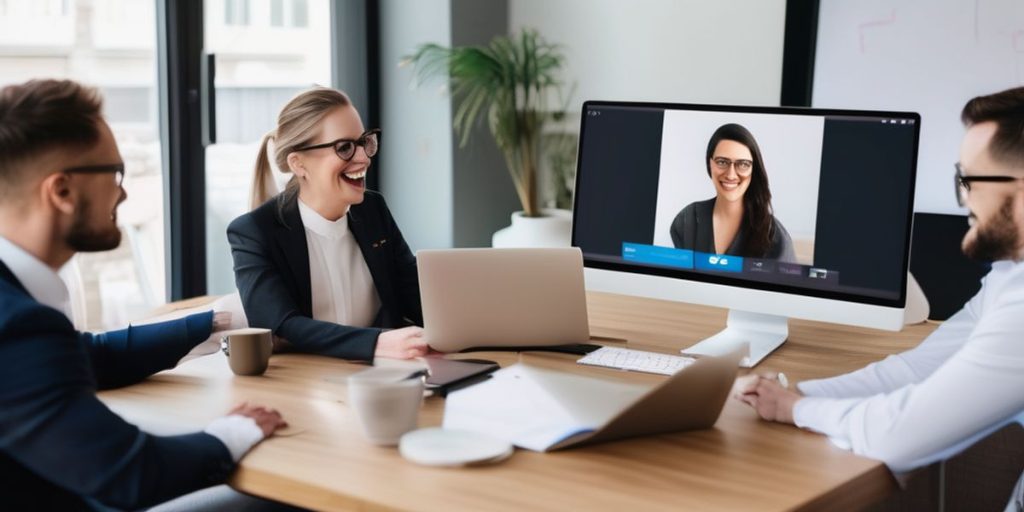 Four people having a meeting