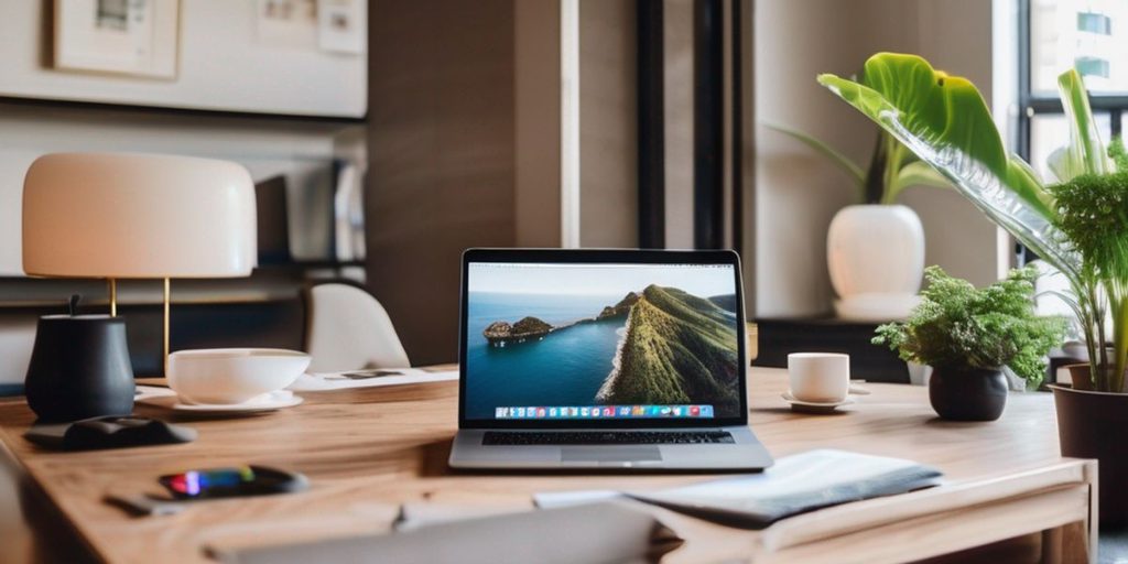 A laptop on a desk