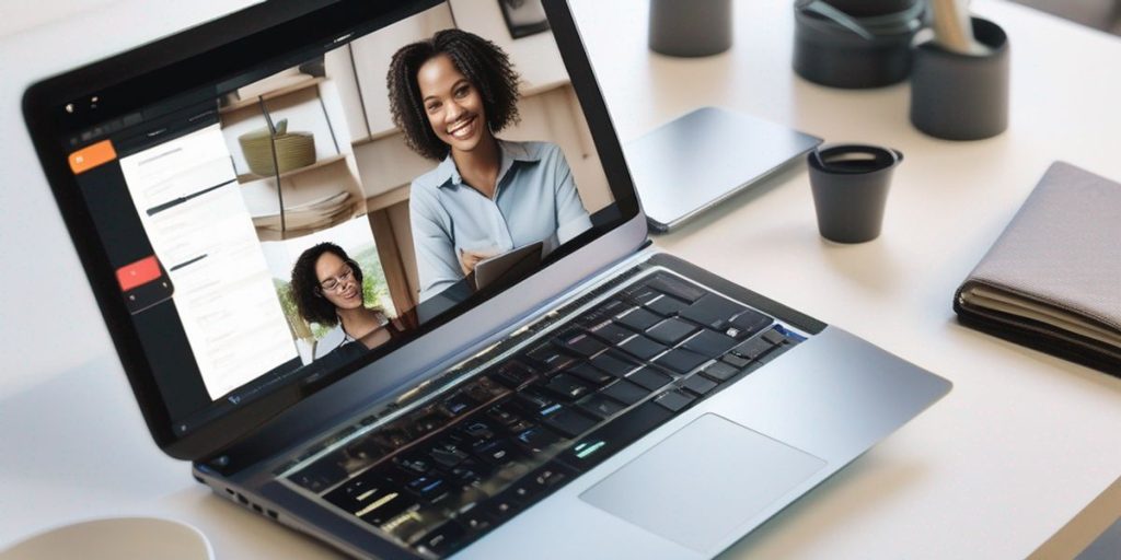 Two women on the laptop screen