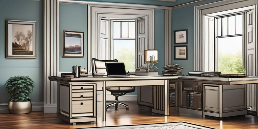 A cartoonish photo of an office