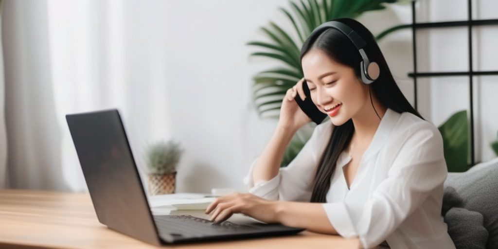 A girl wearing white working