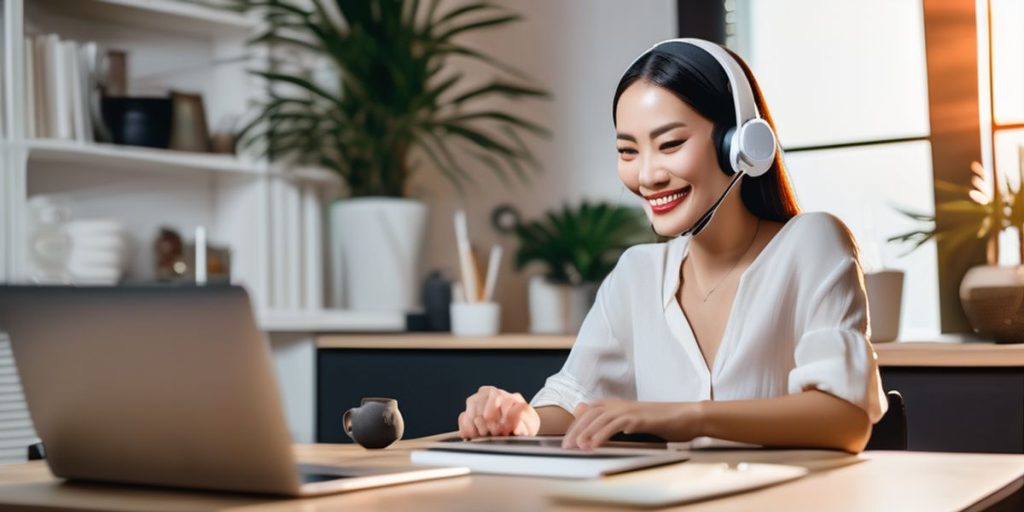 A girl wearing a headset