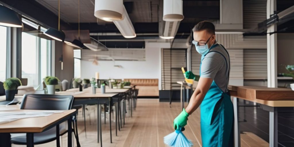 a man cleaning the kitchen