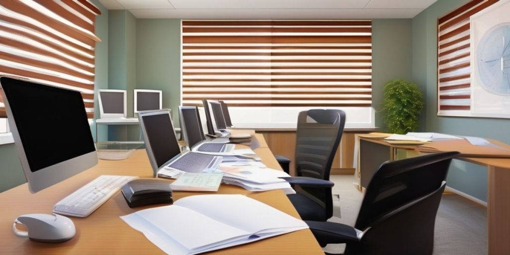 a room without people, with chairs and paper on the table