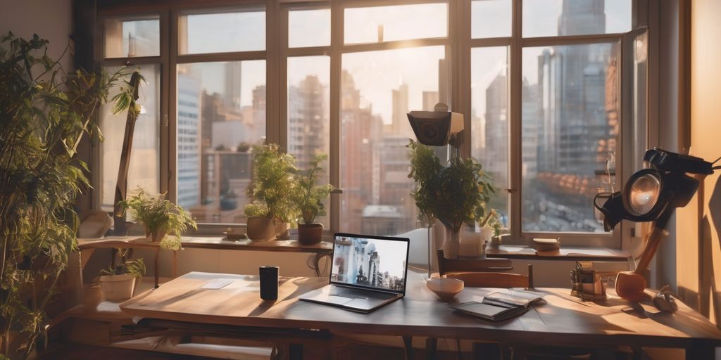 A laptop on table inside an office