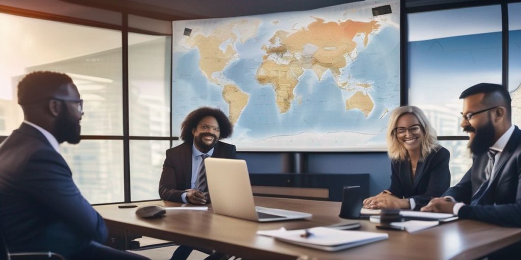 Four people having a meeting