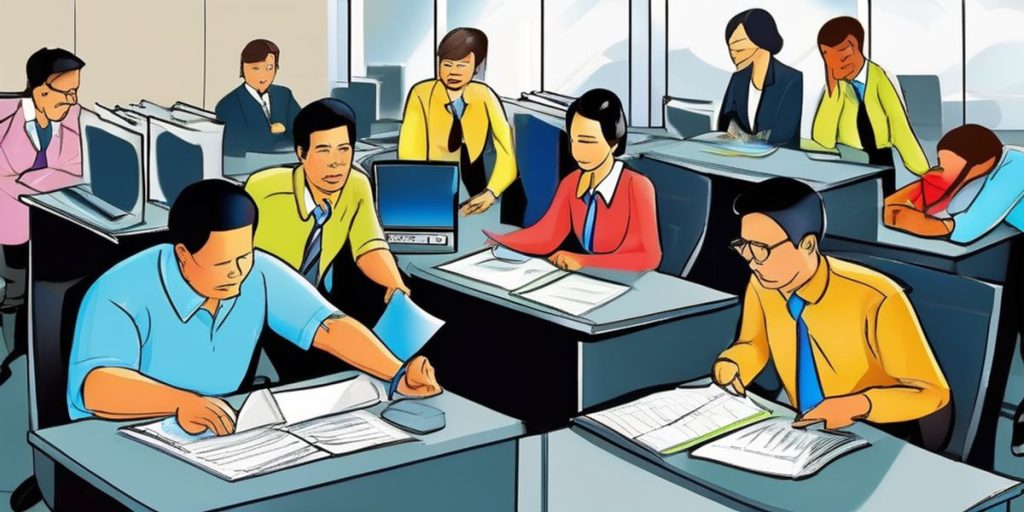 Cartoonish people working in an office