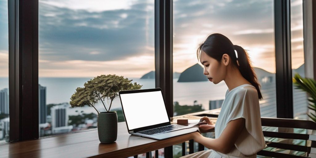 A woman working in her office