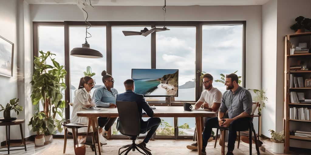 A group of people having a meeting in a conference room