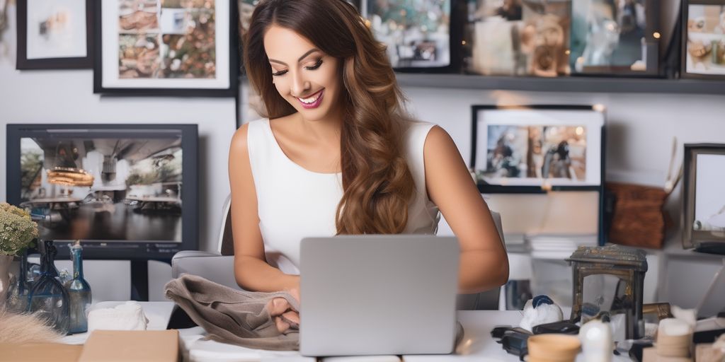 A smiling woman working on her laptop