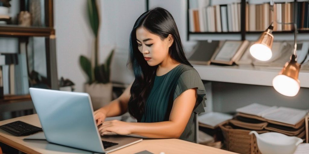 A woman working on her laptop