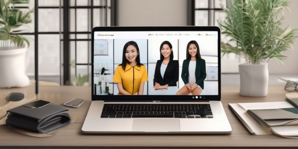 Three women on a laptop screen