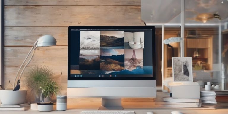 Office desk with a computer in the middle