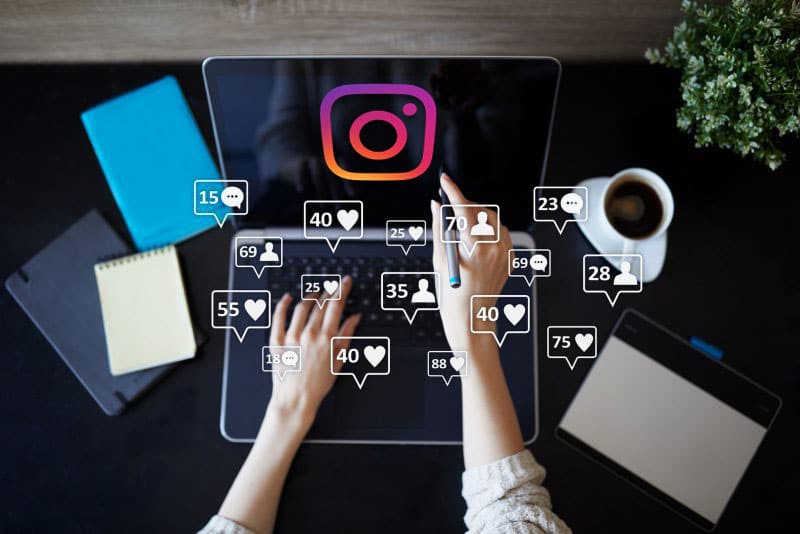 Instagram logo shown in from a laptop