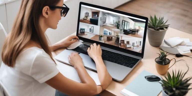 A woman on her laptop looking at photos