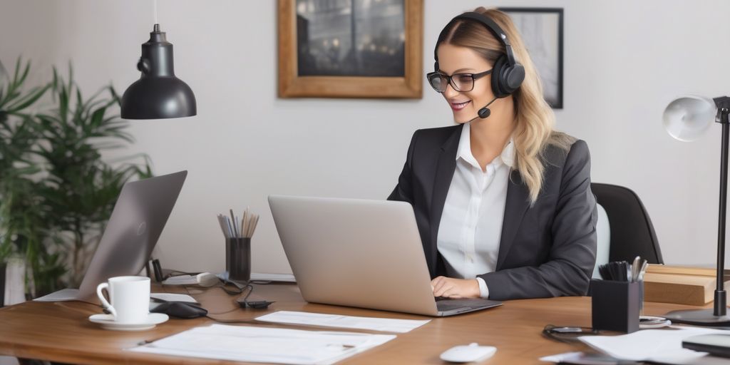 A woman wearing glasses and a headset