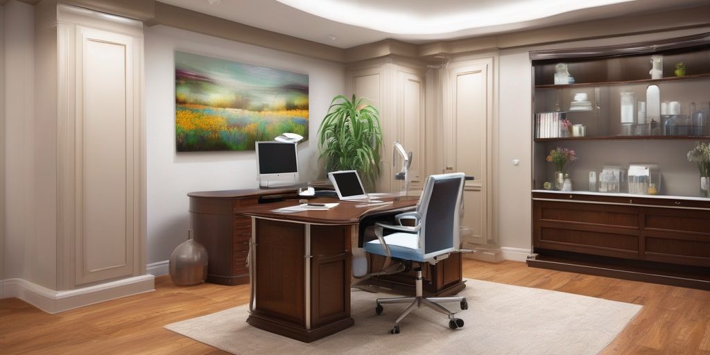 An empty office with an office chair