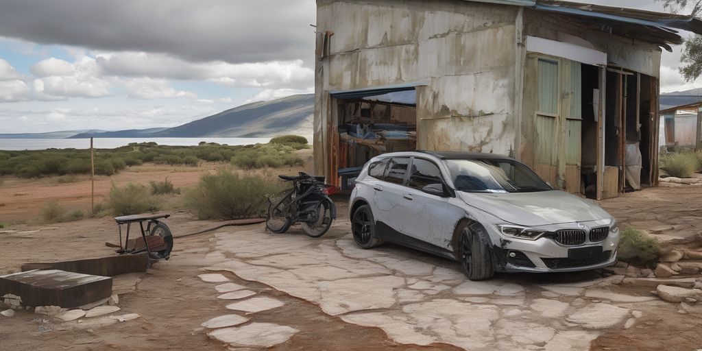 A White car parked in an abandoned place