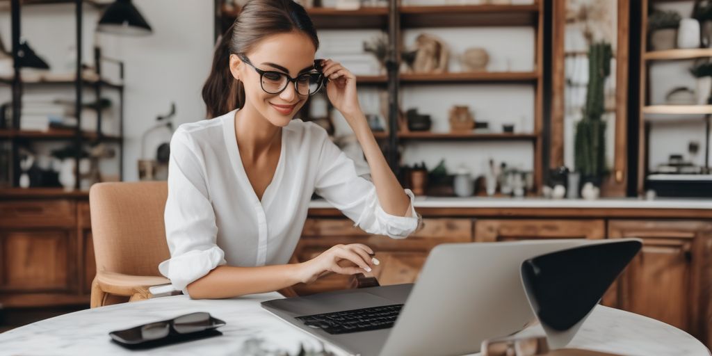 A woman wearing White working on her desk