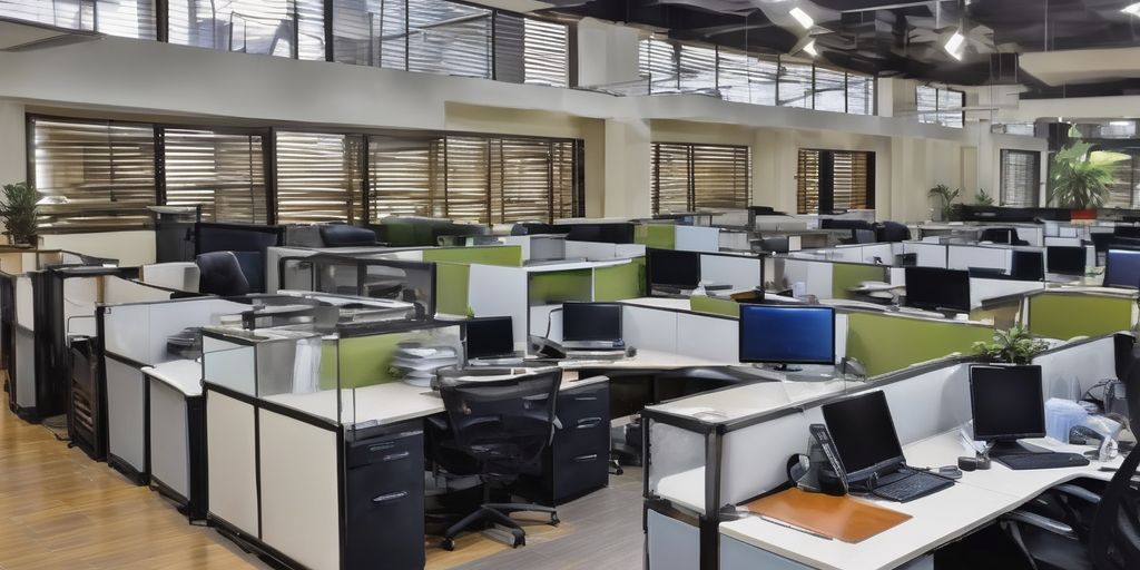 An empty office with multiple cubicles