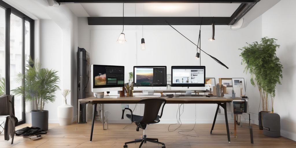 An office with three monitors