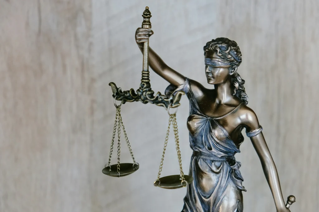 A statue of Lady Justice, symbolizing fairness, balance, and the legal system.